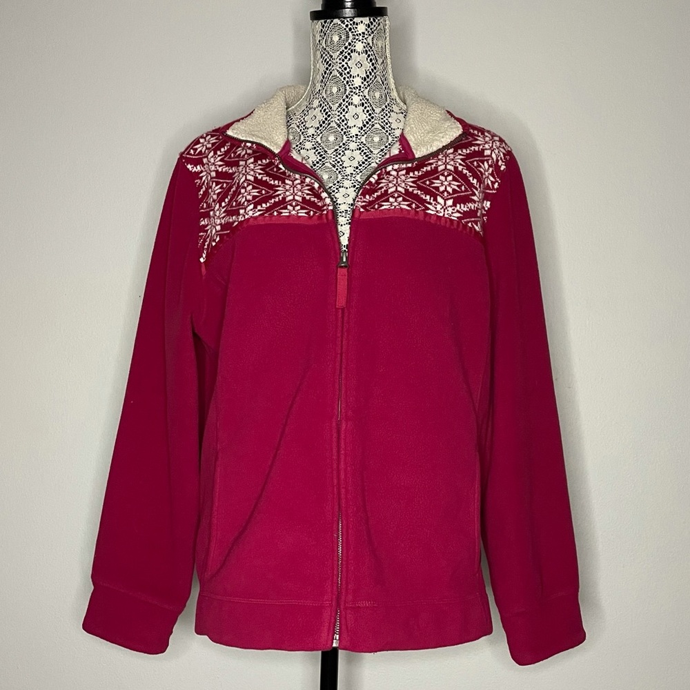 LL Bean Pink Pattern Zip Fleece Jacket